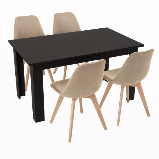 Stół kuchenny 120x80 Czarny + 4 krzesła Bari Beżowe